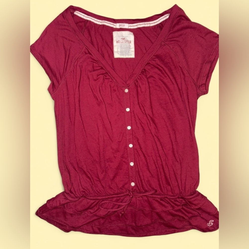 Vintage Hollister Red Button Front Peplum Top Size Large - Picture 3 of 5
